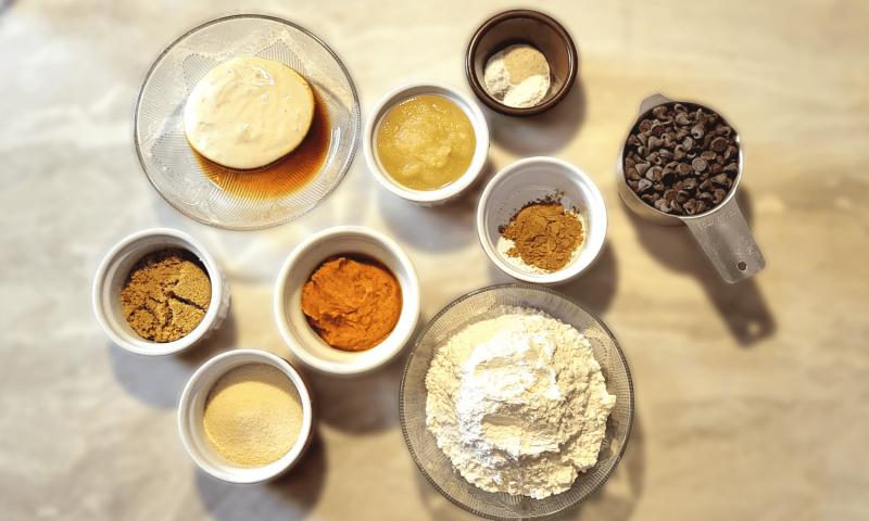 Ingredients for sourdough discard pumpkin chocolate chip cookies