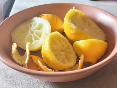 Lemon scraps for natural cleaner