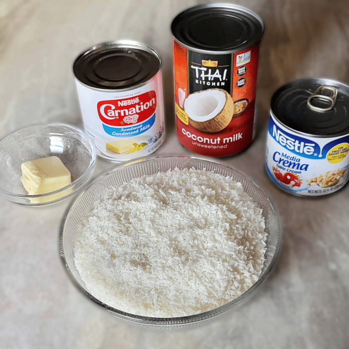 Ingredients for creamy coconut pudding